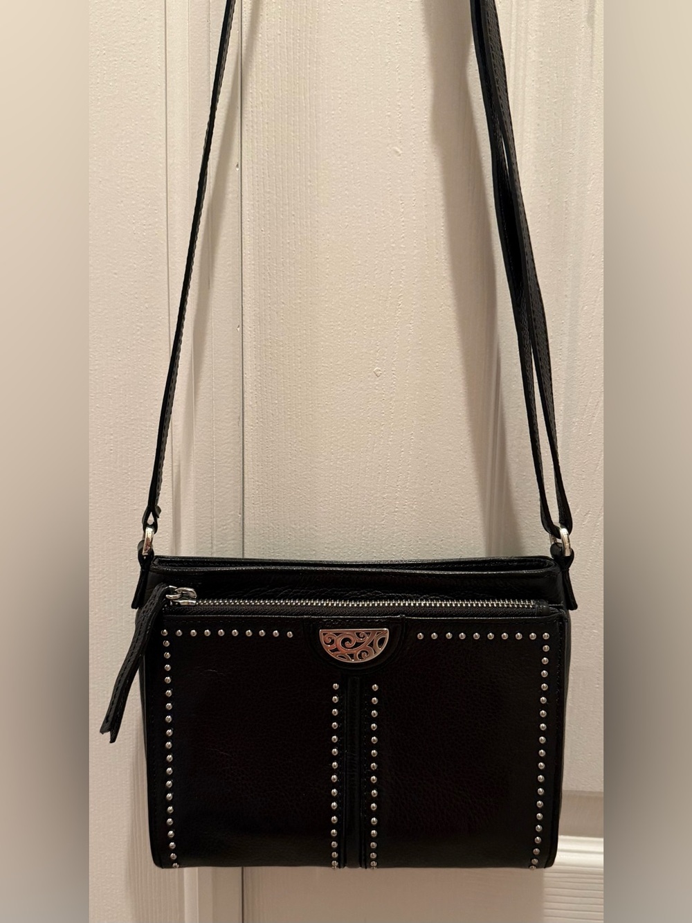 Brighton Black Stud-Trim Crossbody Bag